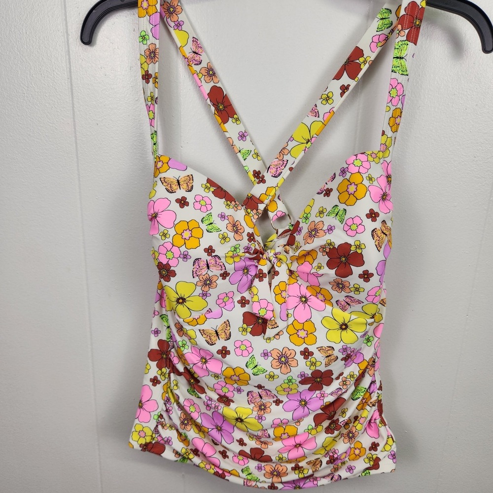 California Waves Plus Size 22/24 Floral Tankini Top Molded Cup‎ Tie Back